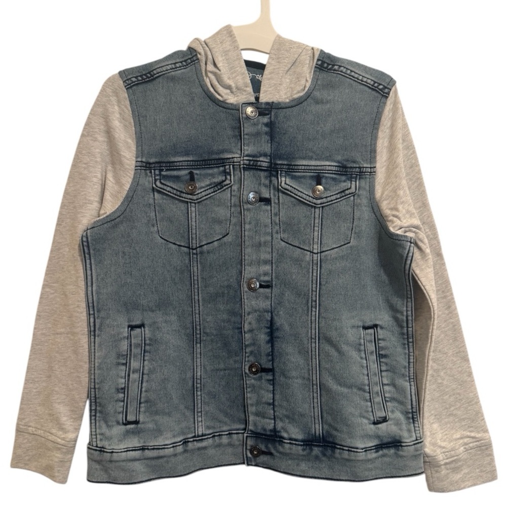 Denim and Gray Hooded Jacket